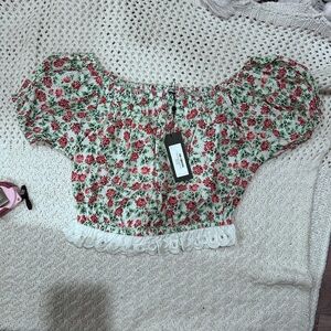 NEW WOMENS BATSHEVA MEDIUM Floral Off-Shoulder Top